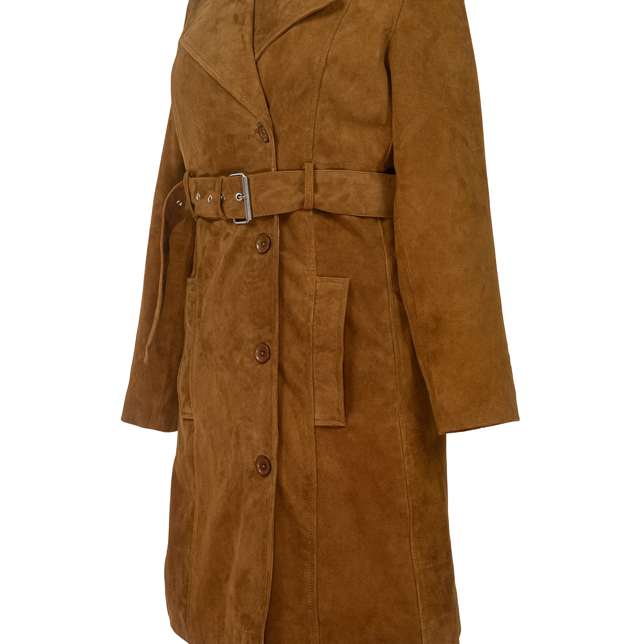Women's Caramel Brown Suede Trench Coat
